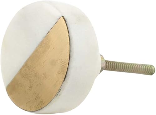Indian Shelf Paquete de 12 pomos redondos dorados y blancos decorativos de latón para cajones, tiradores de gabinete de mármol para tocador, manija
