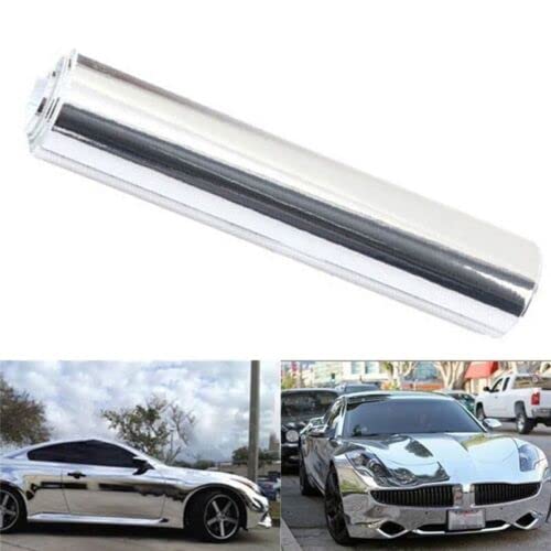 SUNBIRD Self Adhesive Chrome Mirror Vinyl Wrap Film Car Sticker Decal Sheet Reflective Silver Vinyl Wrap Sticker Decal Film Sheet (12 X 48 Inch) (12 X 48 Inch, Silver Chrome)