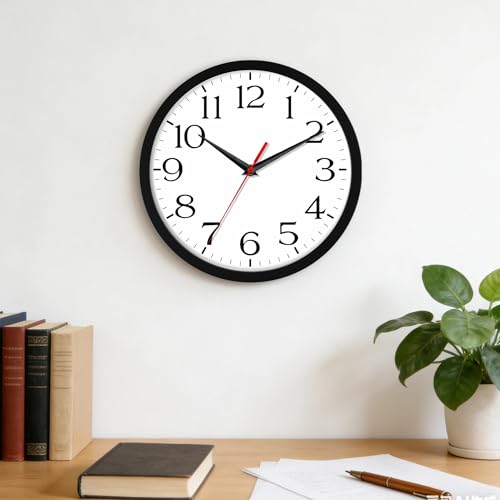 Image of DAXSMY 14 Inch Wall Clock - Battery Operated, Silent Non-Ticking Analog Sweep Movement - Easy to Read Numbers for Home, Office, Kitchen, Classroom (Black)
