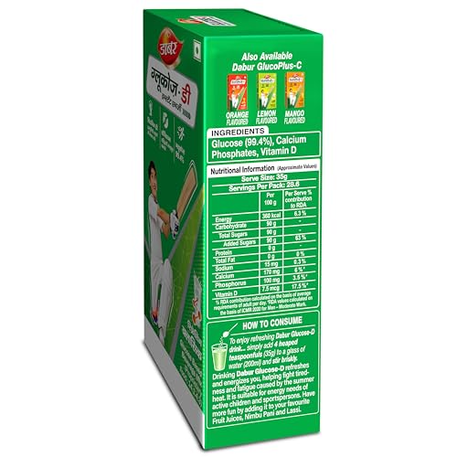Image of Dabur Glucose-D Instant Energy Drink Powder - 1kg (Carton)| Enriched with Vitamin D & Calcium | 99.4% Glucose Quick Energy Replenishment Formula | Easy to Mix Refreshing Drink
