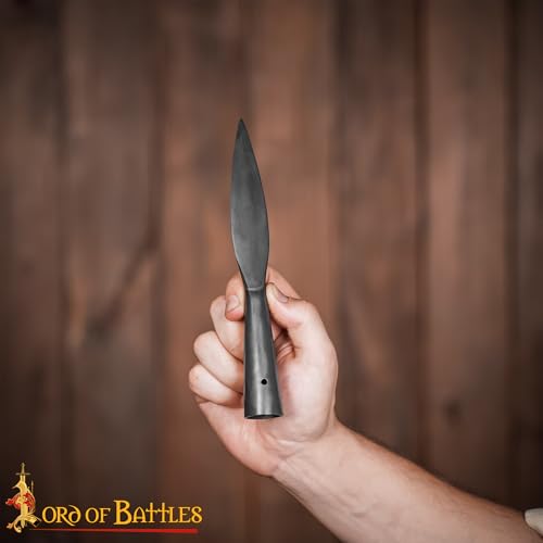 Medieval Black Spear Head Hand Forged from Carbon Steel Functional Viking Spearhead Combat Battle Ready Armor Hunting Lozenge Throwing Spearhead LARP SCA (8.3 Inches)