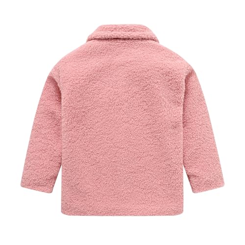 Girls Sherpa Jacket Fuzzy Fleece Warm Winter Coats Kids Lapel Button Down Sweater Outwear with Pockets 2-9 Years3