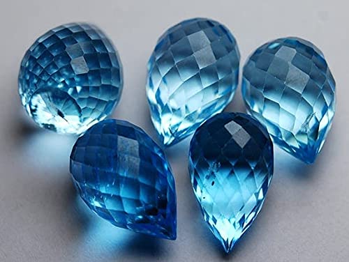 Gouttes en topaze bleu ciel pour bijoux de luxe avec ces 5 briolettes facettées de 50 carats