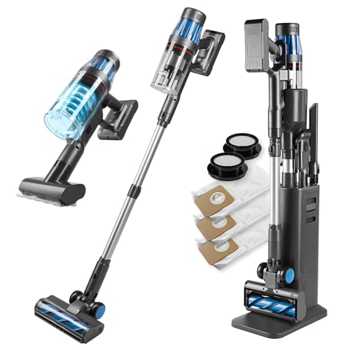 CLEANmaxx AeroTec 500 Staubsauger mit Absaugstation | Handstaubsauger smart & kabellos | automatische Staubentleerung 3,5 l Beutel | 34 kPa | 60 Min Laufzeit | Milbenaufsatz & HEPA-Filter