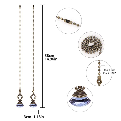 Image of 2pcs Purple Crystal Fan Pull Diamond Drop Vintage Ceiling Pull Chain Extender with Connector