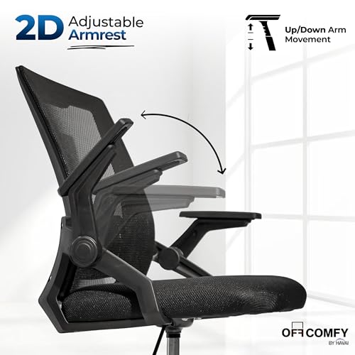 Image of HAVAI Airon Ergonomic Office Chair with Mesh Back | Executive Computer Chair with Reclining & Folding Function | Nylon Armrests | Class 2 Gas Lift | Plywood Base Support | WFH & Office Use (Black)