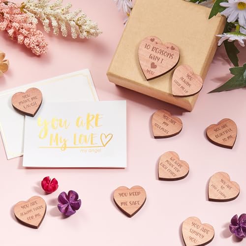 Queekay 10 Valentines Reasons Why I Love You Hearts Wooden Set Romantic Love You Gifts for Her Him Elegant Bow Gift Boxes Card for Valentines Wedding Anniversary Birthday Favor