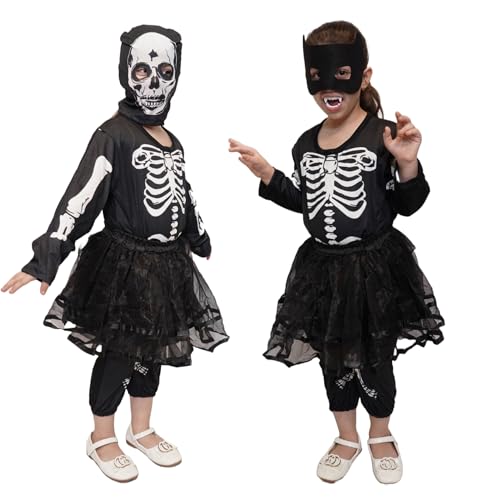 Image of Kaku Fancy Dresses Polyester Skeleton Girl Costume Halloween Dress For Kids Costume -Black, 7-8 Years