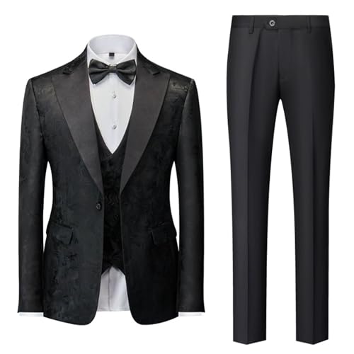 Tuxedo for Men Slim Fit 3 Pieces Peaked Lapel Printed Suits Blazer Vest Pants Prom Party Banquet Business