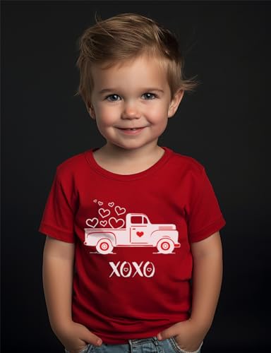 Image of Toddler Boys Girls Valentine's T-Shirt Love Heart Truck Dinosaur Shirt Cotton Kids Tee Tops 2-7 Years