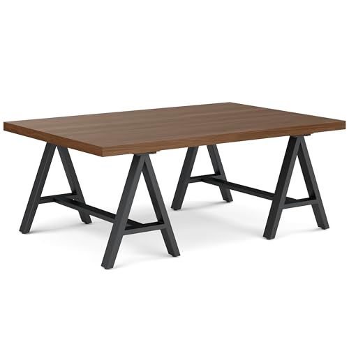 SIMPLIHOME Sawhorse 48 inch Wide Rectangle Industrial SOLID WALNUT WOOD and Metal Coffee Table in Walnut for the Living Room and Family Room