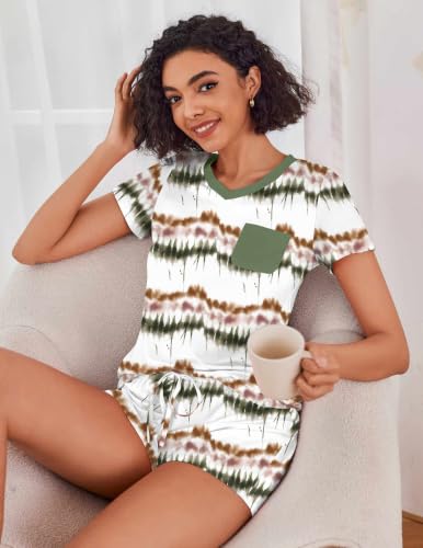 Image of Ekouaer Womens Pajama Sets Short Sleeve Pajamas for Women Sets Soft Lounge Sets Casual V Neck Sleepwear PJS