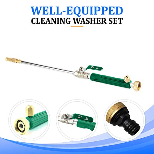 Hydro Jet High Pressure Power Washer Wand for Car Washing or Garden Cleaning, Heavy Duty Metal Watering Sprayer with Universal Hose End, Hydrojet Water Power Nozzle (Basil Green)