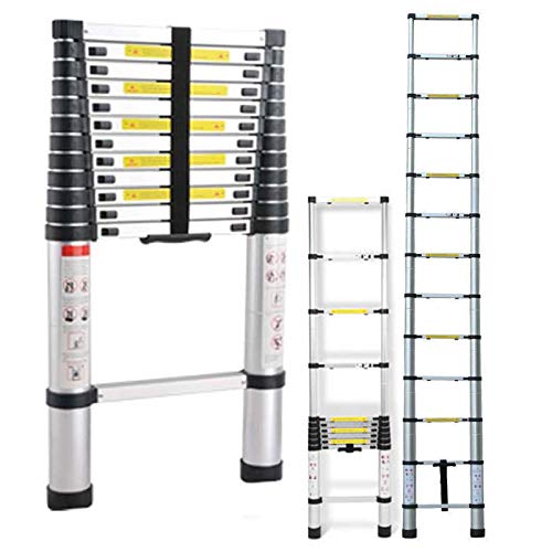 Dicn 12.5Ft Extension Ladder Telescoping 150Kg Capacity Aluminum Straight Ladders Retractable Lightweight For Home Office Diy Builers Transport In Car cover