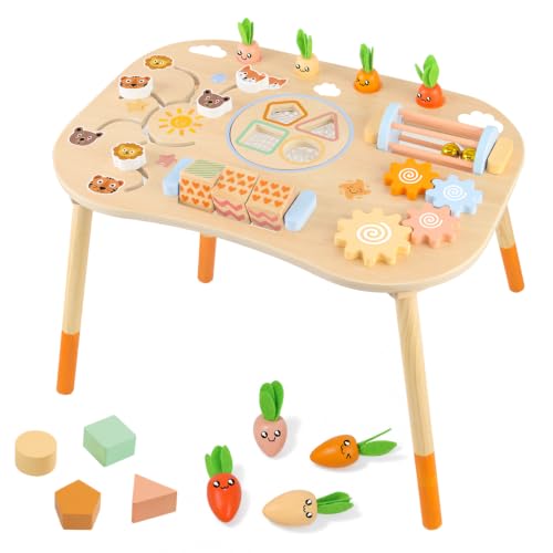 Wooden Activity Table Baby Activity Center Montessori Toys for 1 Year Old