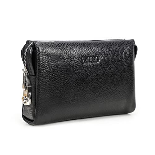 Pochette en cuir pour homme Contacts avec code antivol noir pour téléphone portable