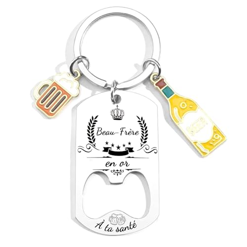 JRZDFXS Cadeau Beau Frère en or Porte clé- Porte clé Personnalisé Cadeau Anniversaire Beau Frère Ouvre Bouteille Original Frère original