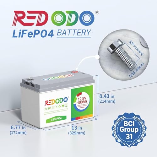 Image of Redodo 12.8V 100Ah LiFePO4 Lithium Battery, 4Pack, Rechargeable Deep Cycle Battery with 100A BMS, 1280Wh, Up to 15000 Cycles Perfect for RVs, Trolling Motors, Off Grid, Camping, Solar Home Energy