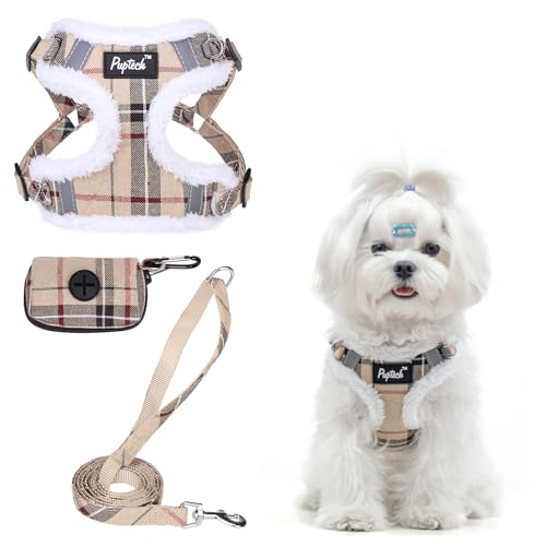 PUPTECK 犬 ハーネス リード セット 抜けない 冬 胴輪 調整可能 ソフト 柔らかい 暖かい 防寒 裏ボア 裏フリース 快適 着脱簡単 反射材付き 引っ張り防止 喉に優しい 耐久性 散歩 安全 老犬介護 しつけ 可愛い おしゃれ 小型犬 中型犬 大