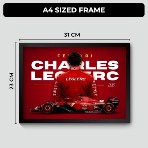 Image of Charles Leclerc Framed Ferrari F1 Car A4 Sized (31 x 23 cm) | Charles Leclerc Poster | Ferrari Car Frame Posters for Wall, Gift for Boys, Formula 1 Frames | Formula 1 Framed |Ferrari F1 Poster | (F 248)