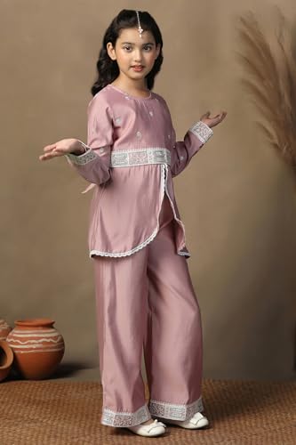 Image of Fashion Dream Girls Chanderi Silk Embroidered Top & Palazzo Set|Kids Salwar Suit|Ethnic Wear