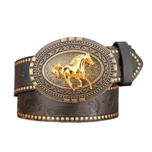 Ceinture western pour femme et homme boucle étalon doré 3,8cm