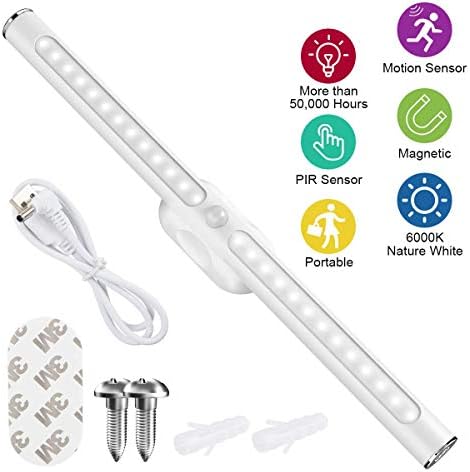 NovoLido Wireless Under Cabinet Lighting, 11.8 Inch Portable Motion Sensor Closet Light, Rechargeable 22 LED Battery-Powered Safe Wall Night for Wardrobe Hallway Kitchen, 2 Working Modes, 6500K White