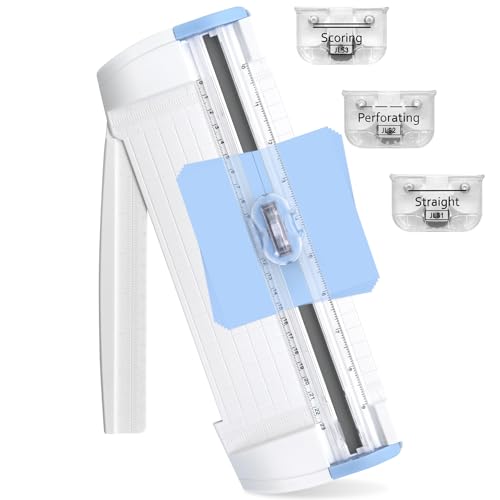 Meafeng, Cortadora de Papel, 3 en 1, Guillotina de Papel A5, Máxima Precisión con Corte Recto, Cuchillas Perforación y Ranurado para Scrapbooking, Manualidades, Etiquetas y Oficina en Casa (Azul)