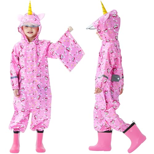 Photo de Domueay Imperméable Enfants Filles Combinaison de Pluie Respirant Léger Vetement de Pluie avec Capuche Zip Vêtements Imperméables pour Enfants 3-5 Ans