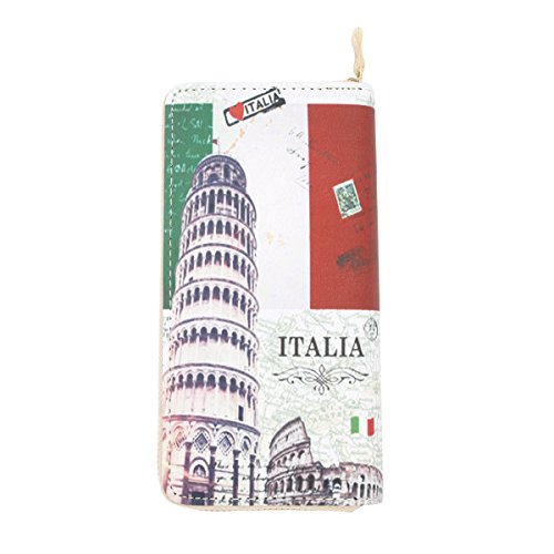 Premium Italy Flag Pisa Tower City Landmark Print PU Leather Zip Around Wallet2