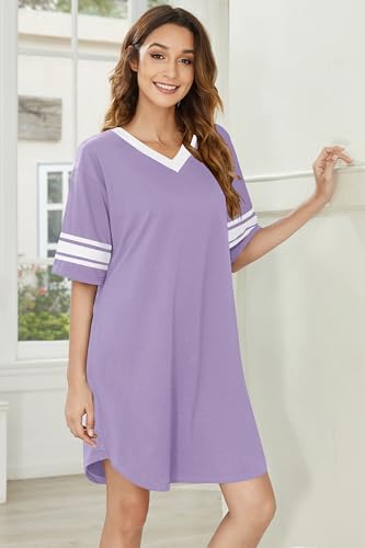 Image of Ekouaer Nightgowns for Women 2 Pack Sleepshirts Short Sleeve Nightshirt V Neck Sleepwear Casual Pajama Dress