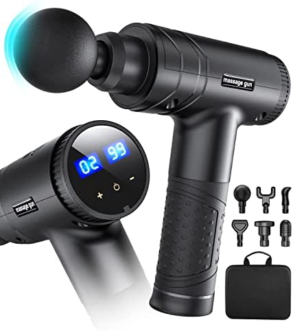 Massage Gun,Quiet Brushless Deep Tissue Percussion Muscle Massager Gun for Back Neck Relieve,Handheld Portable LCD Touch Screen Massage Gun with 30 Variable Speed,6 Massage Heads&Carrying Case (Black)