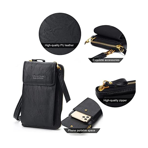 Cross-Body Shoulder Bag for Women PU Leather Cute Slim Handbag Cell Phone Purse Chain Pouch Valentine's Day Gift/Gift Box 35024BLACK - Image 7