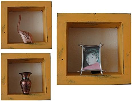 Square Wood/Wooden Shadow Box Display - 12" x 12" - Peach - Decorative Reclaimed Distressed Vintage Appeal