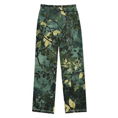 Boys' Pants Dark Green Leaves Camo Long Bottoms Jogger Pants Elastic Waist Trousers with Pockets S-XL