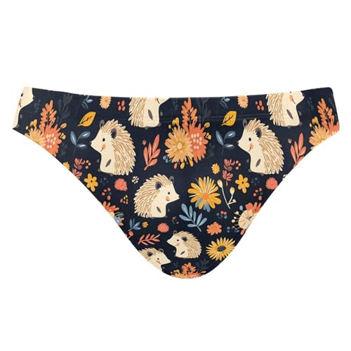 Hedgehog Flowers Cute Mens Swimwear Swim Briefs Bikini Swimsuit for Summer Beach L B0403680