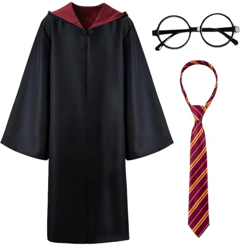 Wizard Costume Set for Kids, Hooded Black Robe for Halloween Dress Up - image 1