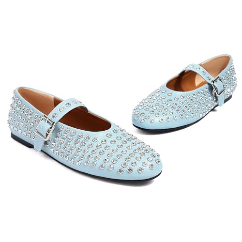 Womens Rhinestone Ballet Flats Round Toe Mary Jane Flats with Buckle Strap Sparkly Crystals Ballerina Shoe Casual Outfits Flat Shoes2