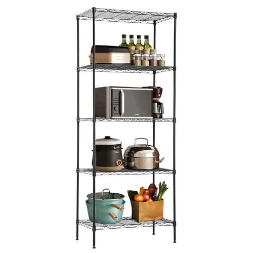 BestOffice 5 Tier Wire Shelving Unit Metal Shelf Organizer Heavy Duty Wire Rack Storage Unit Rack Utility for Bathroom Office Kitchen