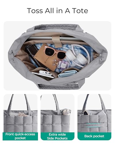 Image of BAGSMART Expandable Tote Bag for Women, Puffer Work Tote Handbag, Quilted Carry On Bag for Travel Gym