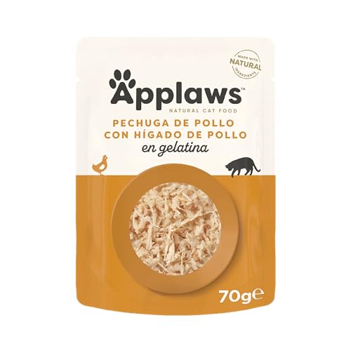 Applaws Bolsa de Comida para Gatos Pollo con hígado en gelatina, 16 x 70 Mascotas, no Aplica, 70 g (Paquete de 16), 1120