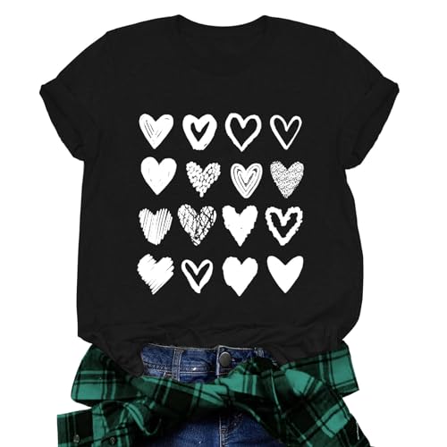 Shirts for Teen Girls Graphic Tees Short Sleeve Love Heart Tshirts Cute Valentine Gift for Her