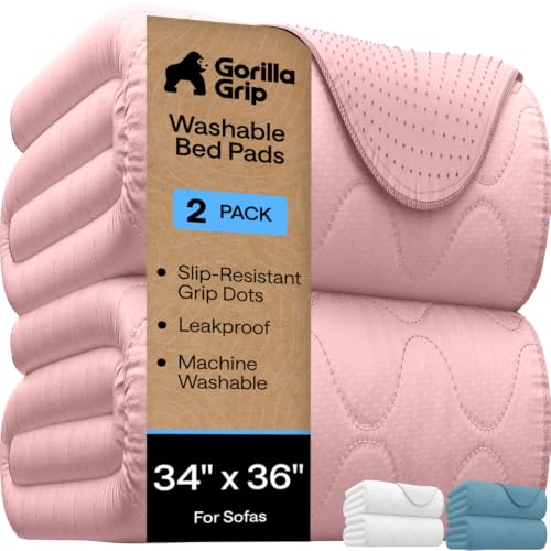 Image of GORILLA GRIP Washable Reusable Underpads, 34x36+19in Wings, 2 Pack Pink