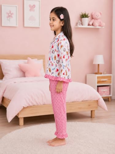 Image of superminis Baby Girls Hosiery Printed ' Animal Print Full Sleeves Night Suit with Frill On T Shirt and Pyjama