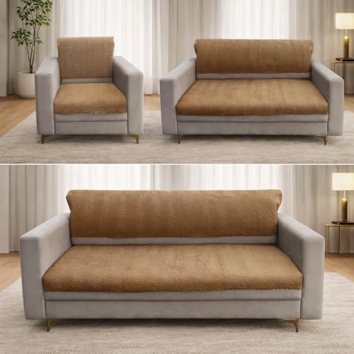 Image of Homerz Premium Velvet Sofa Cover Panel | Soft & Velvety Fabric | Rich Vibrant Colours | Sofa Protector for Living Room (Mustard, 6 (3+2+1) Seater, Seat Cover with Backrest)