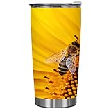 QWEUIOP 20oz Insulated Travel Coffee Mug Sunflower Bee Pollen Stainless Steel Tumbler with Lid Double Wall Vacuum Coffee Cup For Hot and Cold Drinks