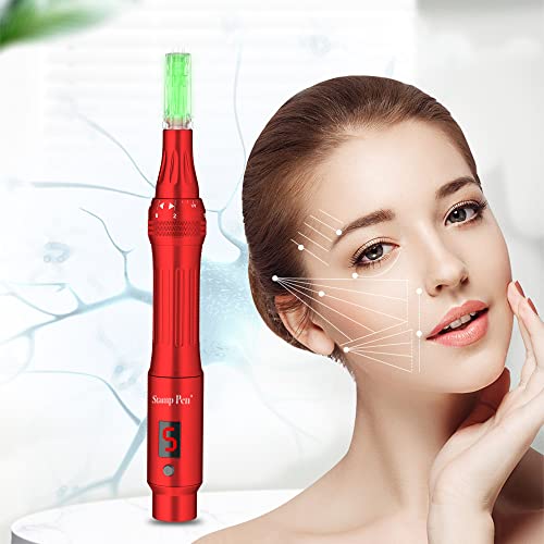 Drroller-Dermapen-Professional-Electric-Derma-Pen-Derma-Stamp-for-Face-Body-Hair-Growth-Wireless-Derma-Machine-Kit-Skin-Pen-with-Anti-Flow-Back-Replacement-Needle-Cartridges-2pcs-12-pin-Red
