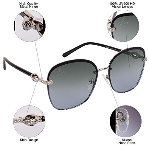 Image of AISLIN UV Protected Rim-Less Butterfly /Wayfarer Sunglasses for Women - (Grey Lens | Steel-Black Frame | Large Size | AS2646)