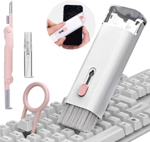 Image of 7-in-1 Multi-Function Laptop Gadget Cleaning Kit with Spray Bottle, Keyboard Brush, Gap Duster, Keycap Puller, Earbud Cleaning Pen, Screen Cleaner, White PhT-LKC71