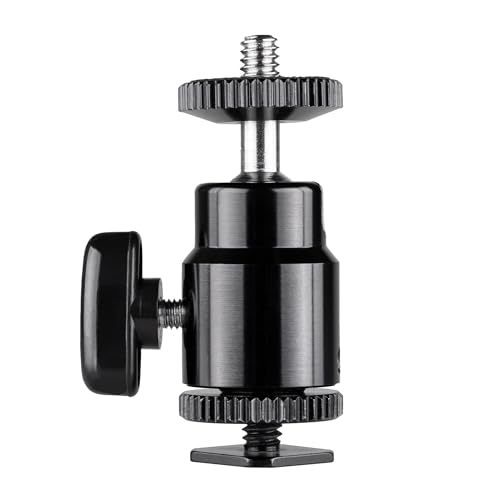 Walimex pro Premium Mini Stativkopf Kugelkopf mit 1/4 Blitzschuhadapter, 360° Drehbar Ball Head mit Hot Shoe Adapter für Kameras, LED Licht, Mikrofone,...